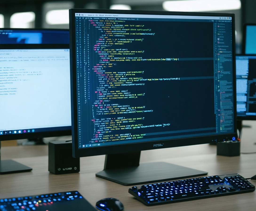 Nahaufnahme eines Bildschirms mit komplexem Python-Code für KI-Entwicklung